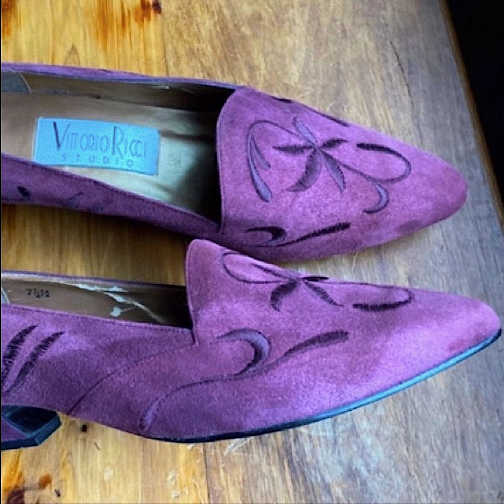 Shoes VITTORIO RICCI Vintage Embroidered Suede Leather Purple Black Size 7.5